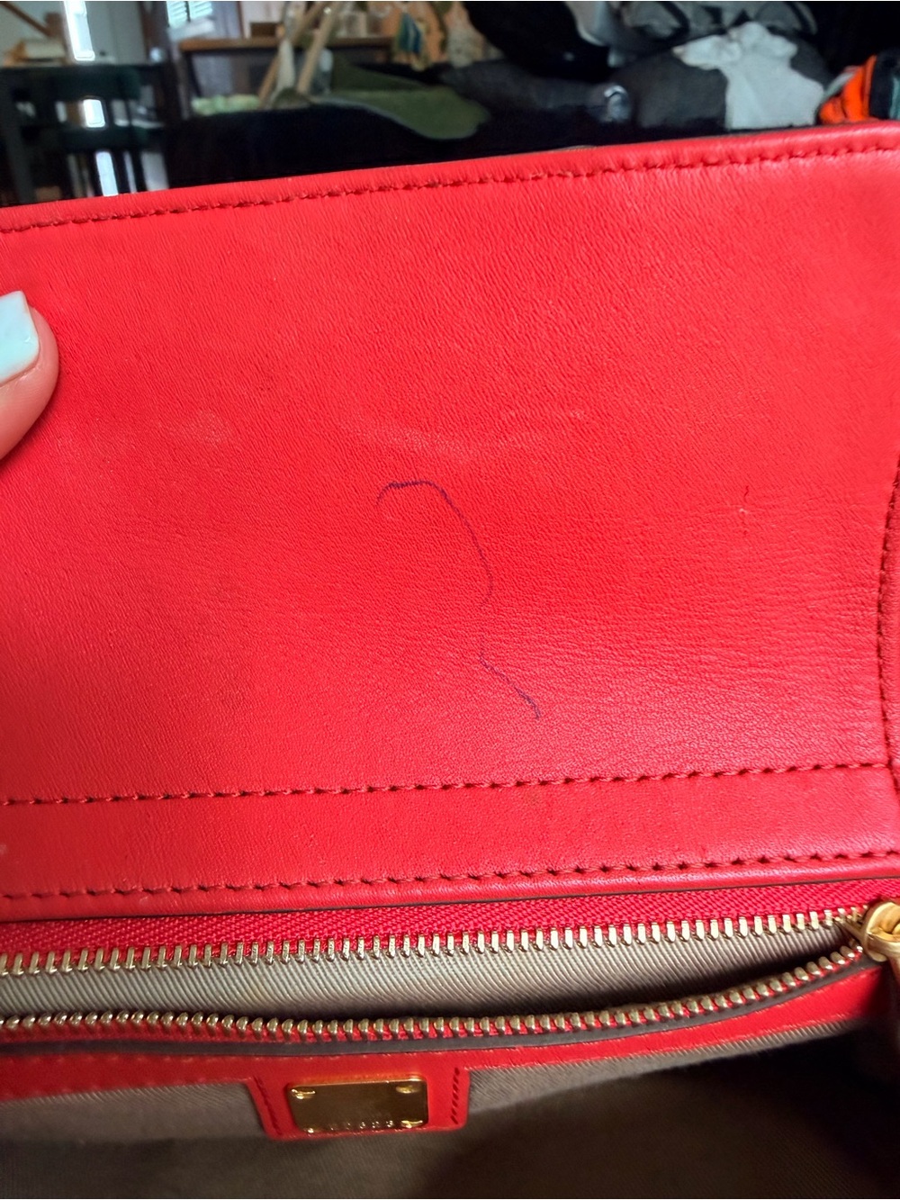 MCM Red Saffiano Leather Satchel Crossbody Bag Gold Hardware - Picture 10 of 14